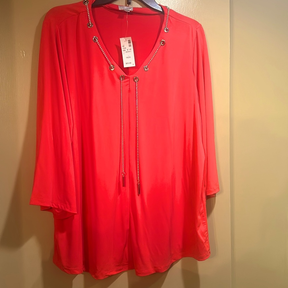 Women's Red V-Neck Grommet Tie Top